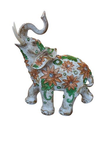 Elefante fiorito arancione verde 21 cm