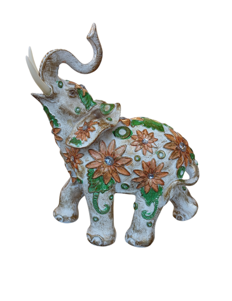 Elefante fiorito arancione verde 21 cm