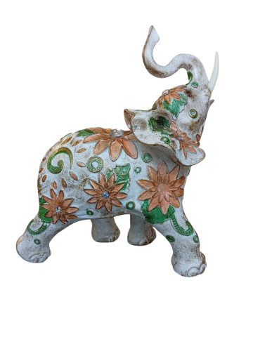 Elefante fiorito arancione verde 21 cm