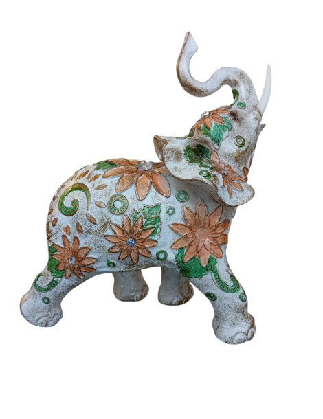 Elefante fiorito arancione verde 21 cm