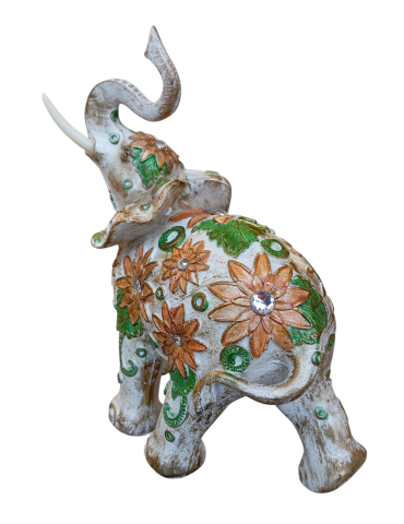 Elefante fiorito arancione verde 21 cm