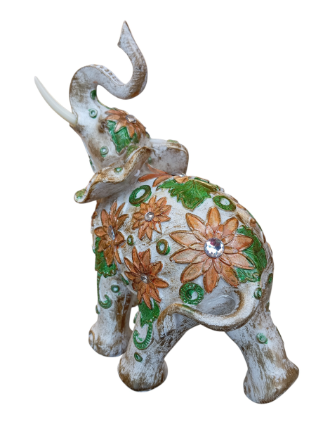 Elefante floral naranja verde 21 cm