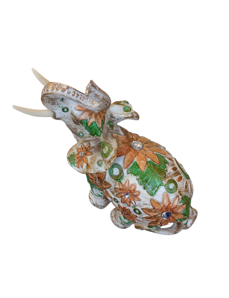 Elefante fiorito arancione verde 21 cm