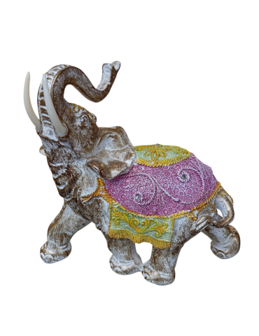 Elefante bardato rosa e giallo 22 cm