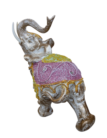 Elefante bardato rosa e giallo 22 cm