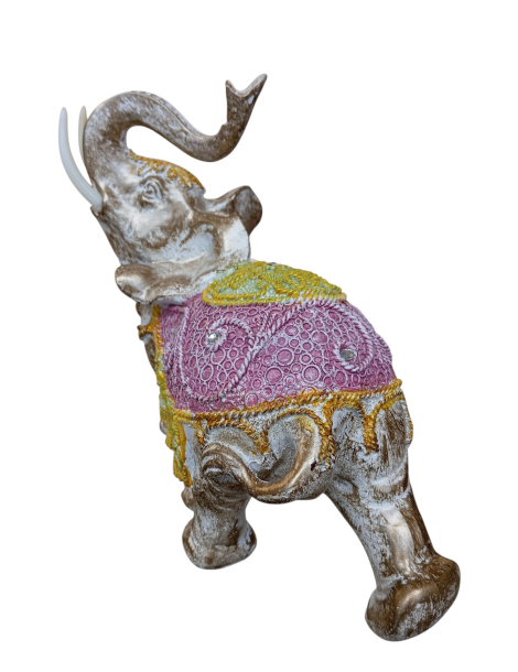Elefante bardato rosa e giallo 22 cm