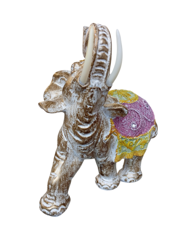 Elefante bardato rosa e giallo 22 cm