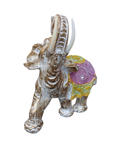 Eléphant caparaçon rose et jaune 22 cm