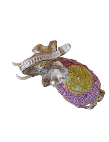 Elefante bardato rosa e giallo 22 cm