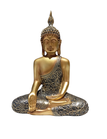 Goldener Buddha, schwarze Robe, 25 cm