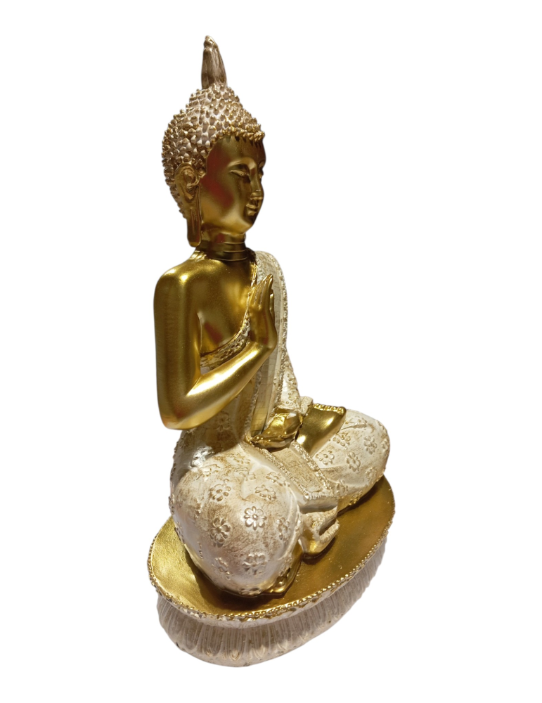 bouddha doré blanc sur socle 29 cm