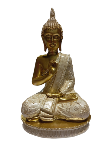 bouddha doré blanc sur socle 29 cm