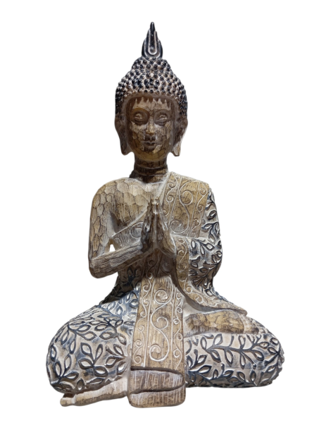 Bouddha aspect bois sculpté 22 cm