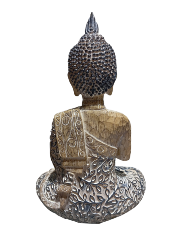 Bouddha aspect bois sculpté 22 cm
