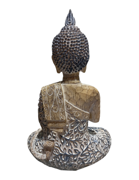 Bouddha aspect bois sculpté 22 cm