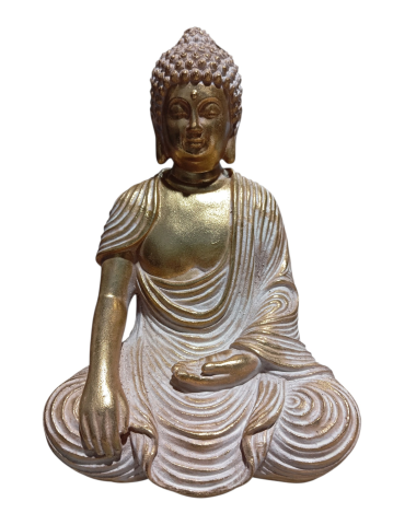 Bouddha doré patiné blanc 26 cm