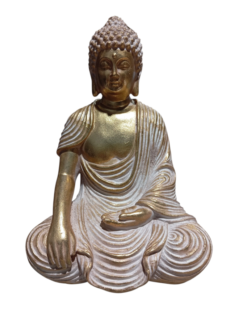 Buda dourado patinado branco 26 cm