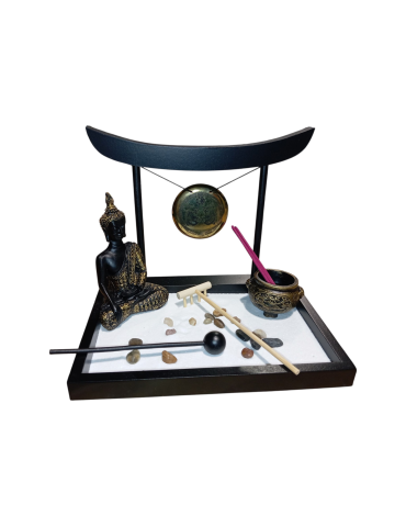 Jardin zen bouddha gong et chaudron 18 x 22 cm