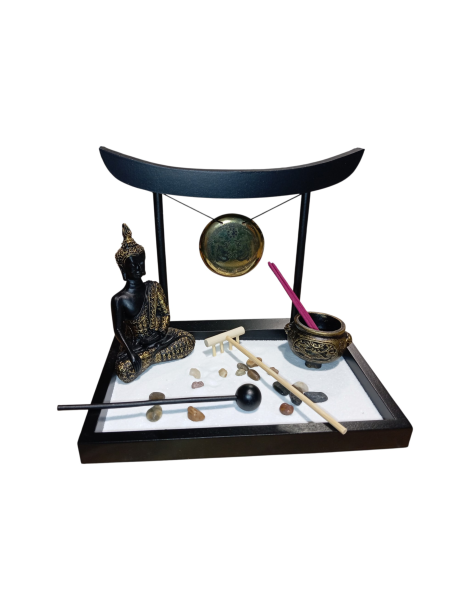 Jardin zen bouddha gong et chaudron 18 x 22 cm
