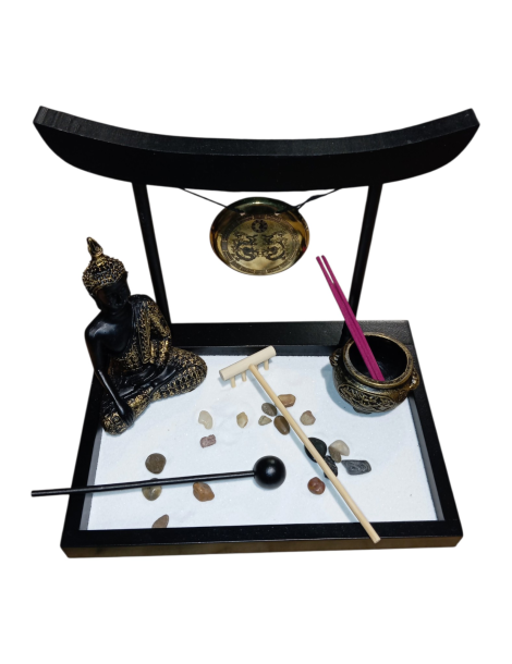 Jardin zen bouddha gong et chaudron 18 x 22 cm