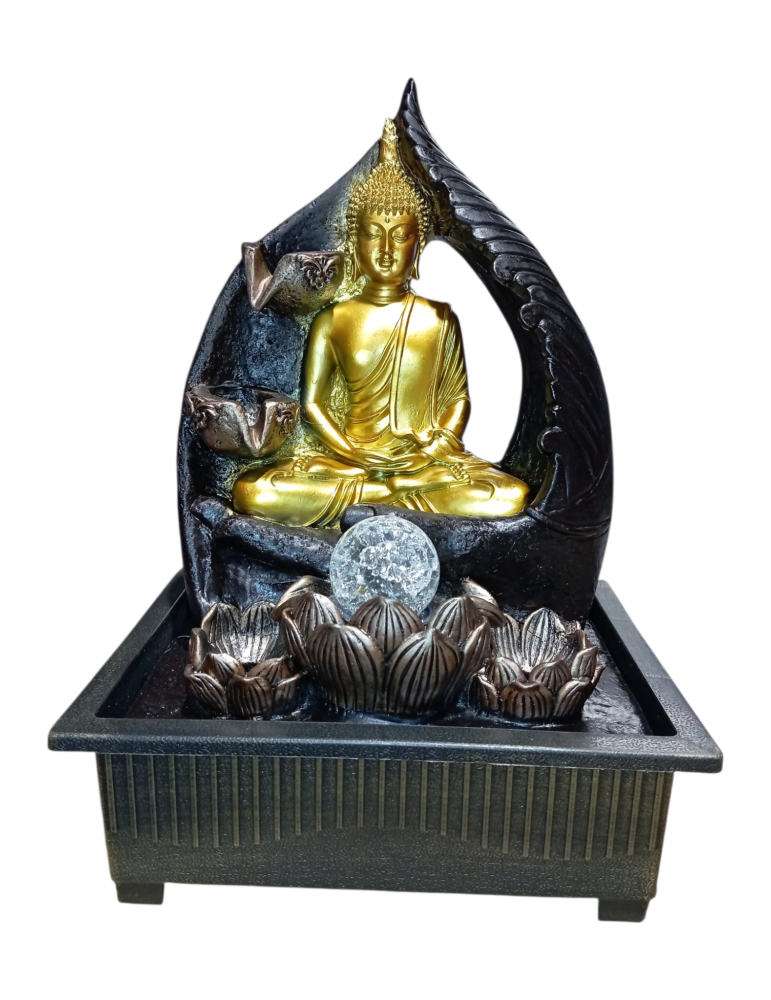 Fontana XL Buddha dorato vasca nera