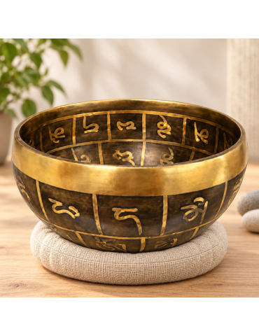 12 cm Mantra Bol chantant Tibétain gravé