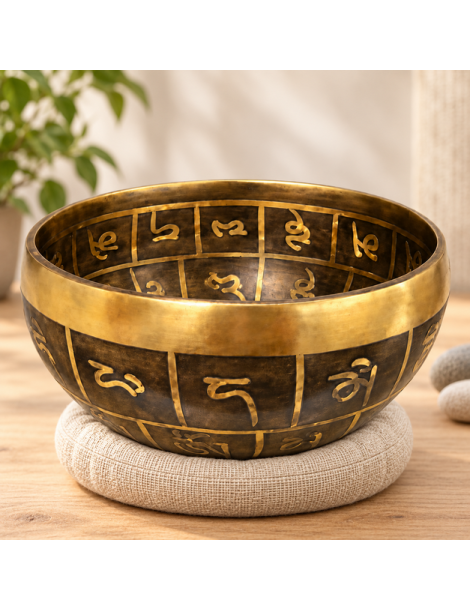 12 cm Mantra Bol chantant Tibétain gravé