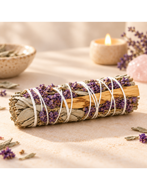 Sálvia Branca, Palo Santo & Lavanda Violeta do Mar - 10cm