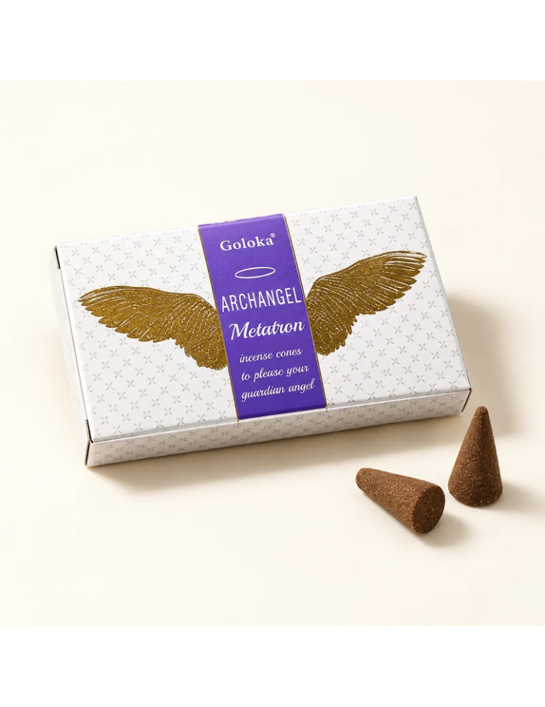 Cônes d’encens Goloka Archangel Metatron, boîte de 10 cônes, lot de 12 boîtes, vue produit sur fond neutre