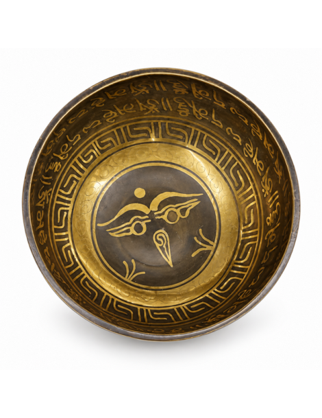 13 cm Mantra Bol chantant Tibétain gravé