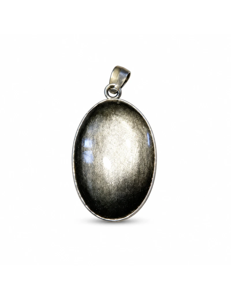 Colgante de cabujón de obsidiana plateada AA