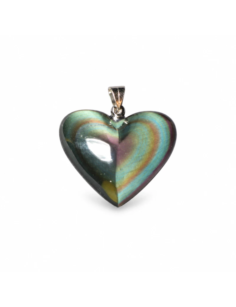 Pendentif cœur en obsidienne œil céleste AA sur fond blanc – vue de face