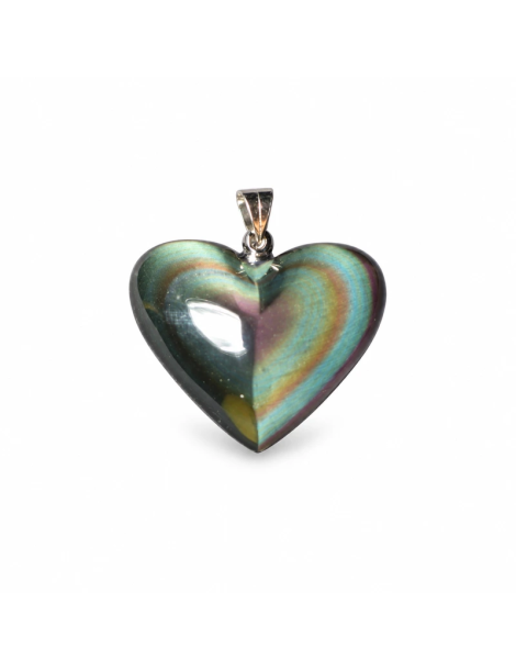 Pendentif cœur en obsidienne œil céleste AA sur fond blanc – vue de face