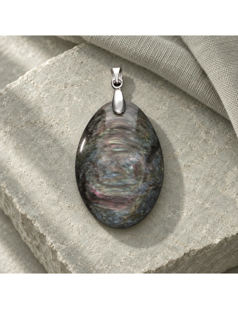 Anhänger Cabochon Obsidian Manta Huichol AA
