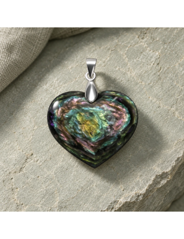Dubbelzijdige hanger hart obsidiaan manta huichol AA