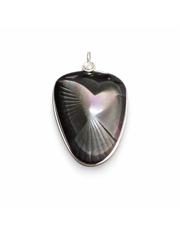 Pendentif colombe en obsidienne œil céleste AA du Mexique sur fond blanc