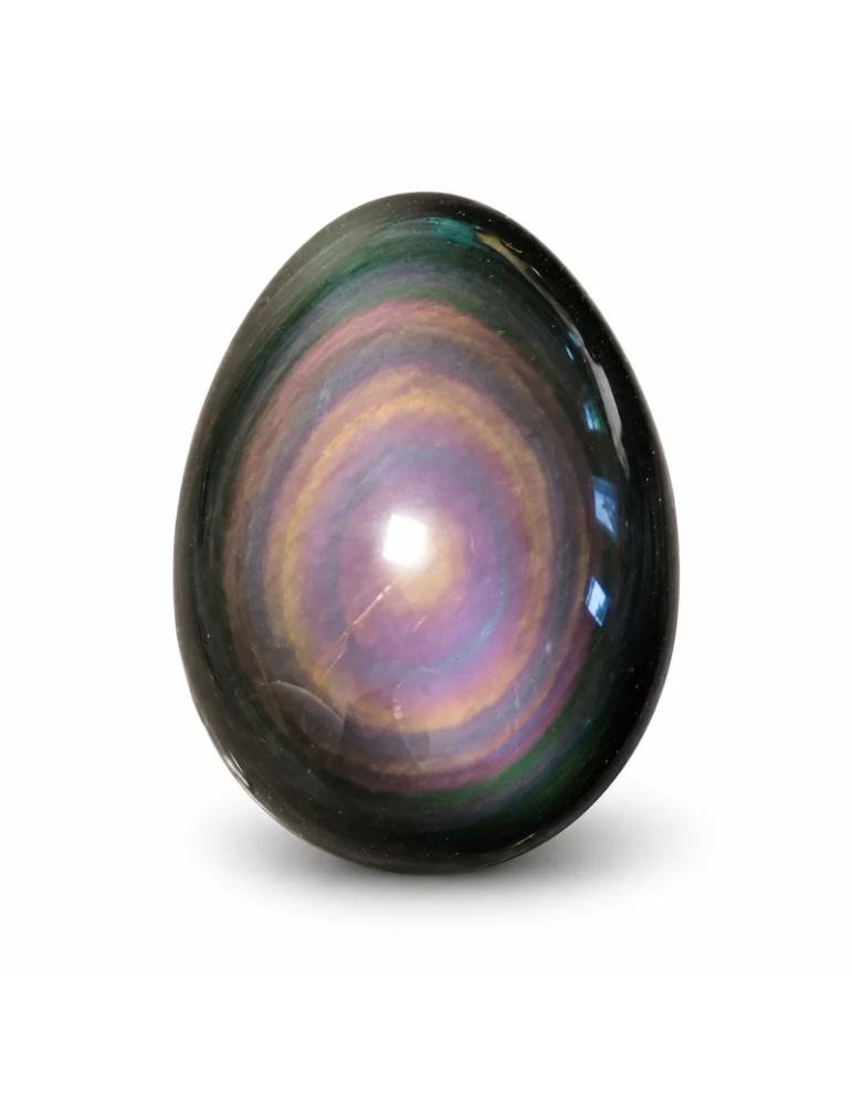 Œuf en obsidienne œil céleste AA du Mexique sur fond blanc – taille au choix