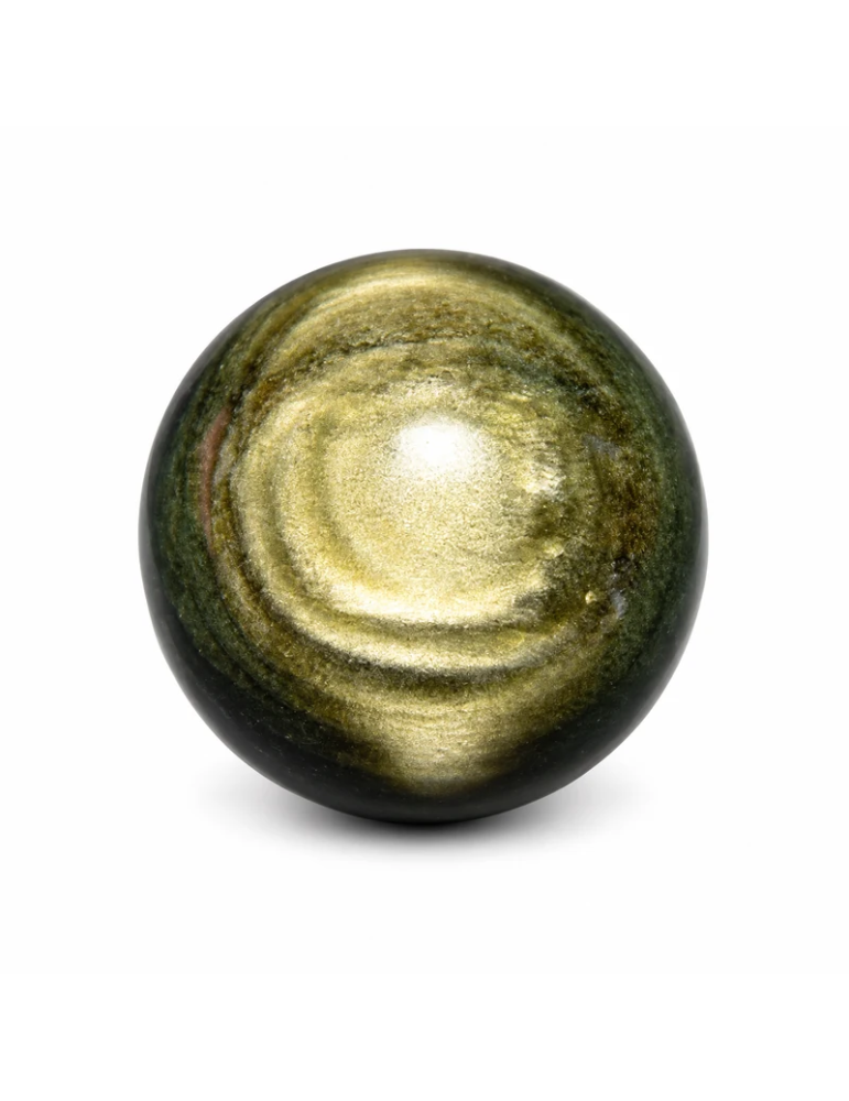 Sphère en obsidienne dorée AA du Mexique sur fond blanc – taille au choix