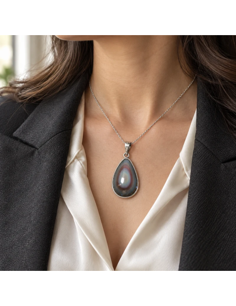Pingente de obsidiana olho celeste prata 925