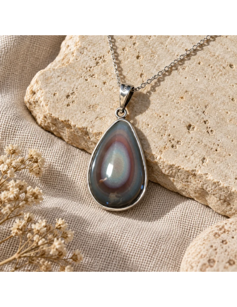 Obsidian eye celestial pendant in 925 silver