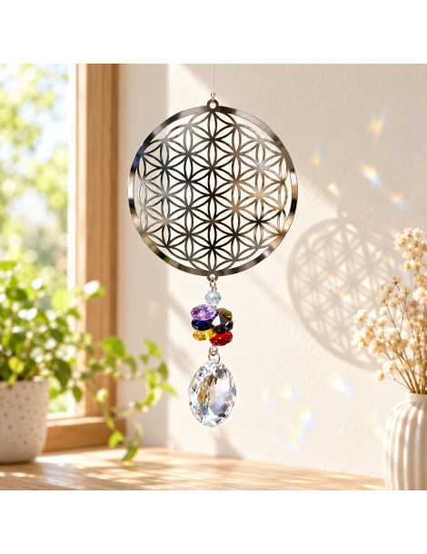 Attrape-soleil carillon fleur de vie – environ 18 pouces