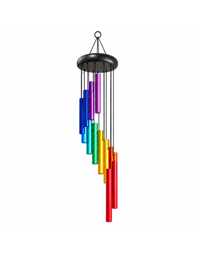 Carillon spirale chakras multicolore – environ 29 pouces