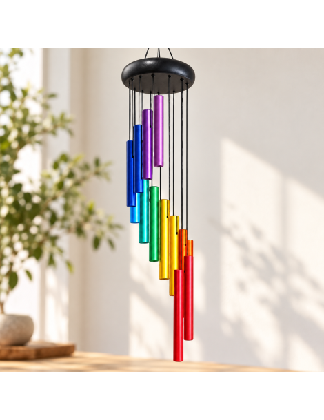 Carillon spirale chakras multicolore – environ 29 pouces