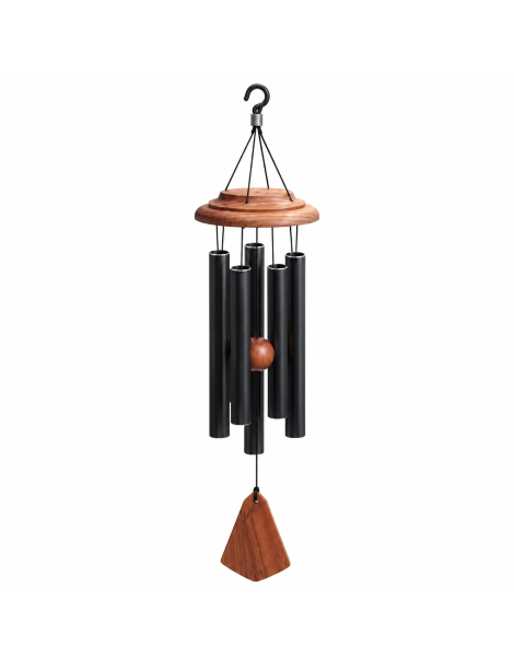 Carillon à vent noir mat et bois brun de 66 cm sur fond blanc