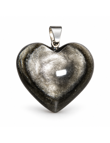 Pendentif cœur en obsidienne argentée AA, photo sur fond blanc