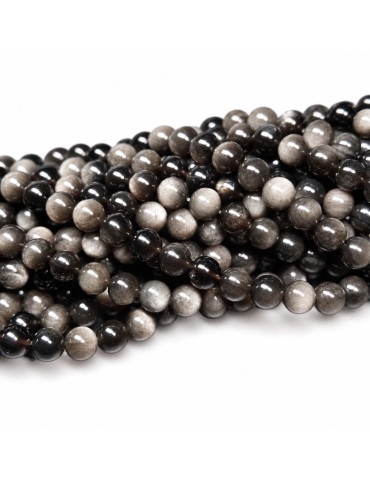 Silberner Obsidian Faden AA Perlen
