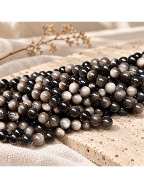 Silberner Obsidian Faden AA Perlen