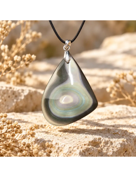 Ciondolo in obsidiana a forma libera occhio celeste AA