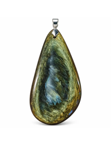 Pendentif XL obsidienne Manta Huichol AA sur fond blanc