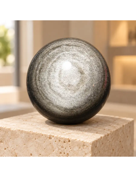 Esfera de obsidiana plateada AA